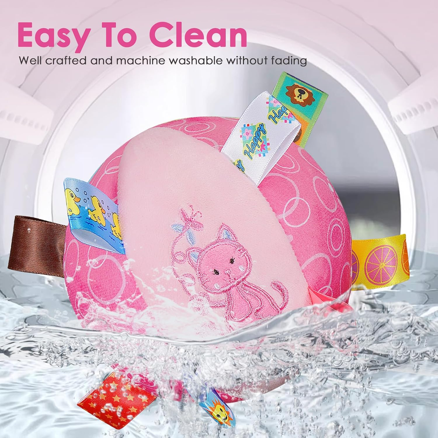 Dog Squeaky Plush Toy with Straps, 6-Inch Soft Stuffed Ball with Cotton Material and Bell Built-In, Pet Interactive Fetch Toy for Small to Large Dog image number 5