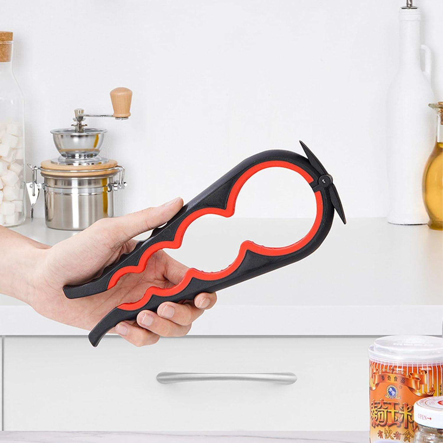 Jar Opener for Weak Hands - 4-In-1 Manual Bottle Opening Tool - Beer Bottle Opener Tool - for Kitchen Home Cooks Seniors Parents Meal Preparation Pantry Picnic Camping Swimming Barbecue - Gray Blue image number 3