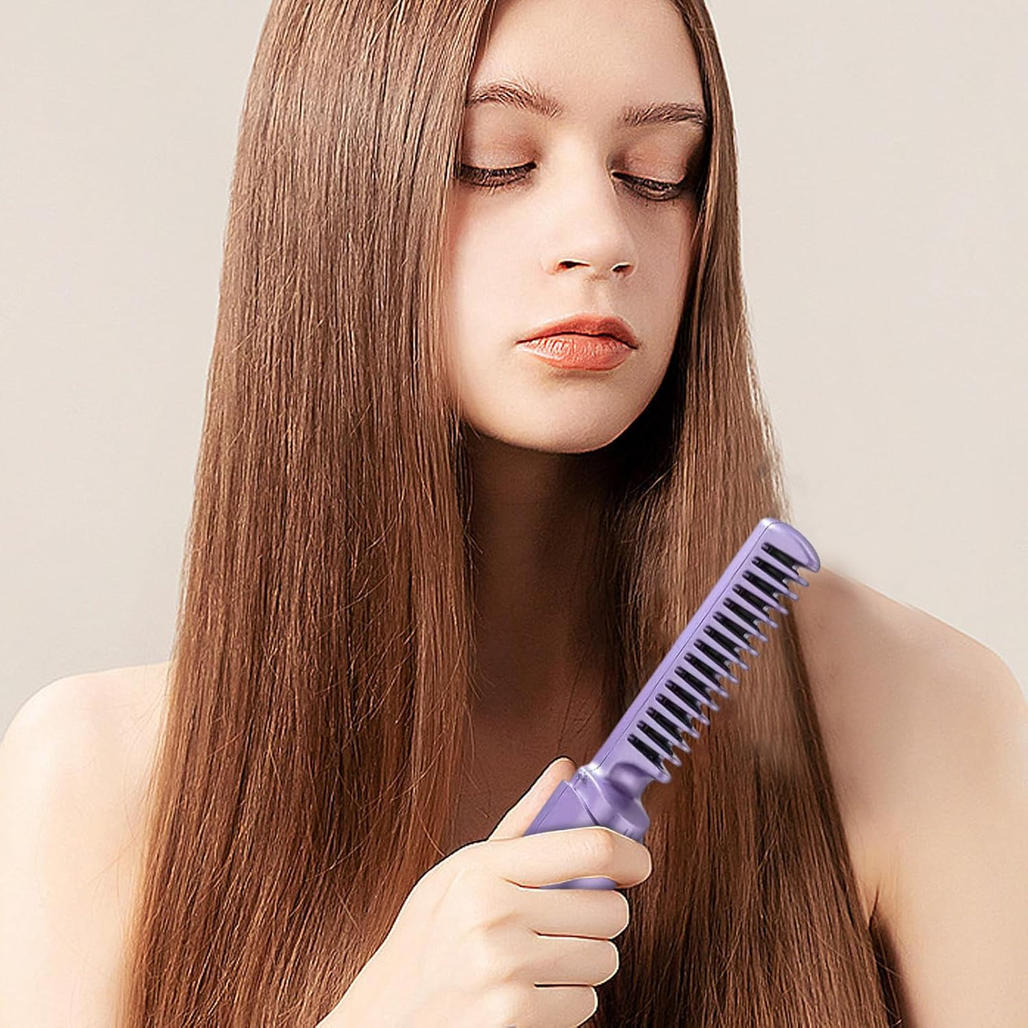 Portable Hair Straightener - Rechargeable Straightening Comb, Cordless Styling Brush | Compact Heated Flat Comb with Curling Function, Lightweight USB Charging Hair Tool with Portable Design for Women - Purple image number 5