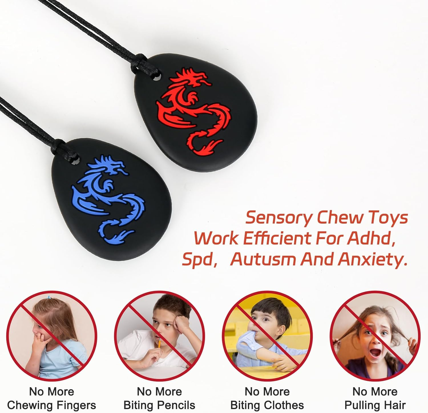 Chew Necklace for Sensory Kids & Adults | 2-Pack Dinosaur Designs | Safe Silicone Chew Toys for Autism, ADHD, SPD | Durable & Easy to Clean image number 5
