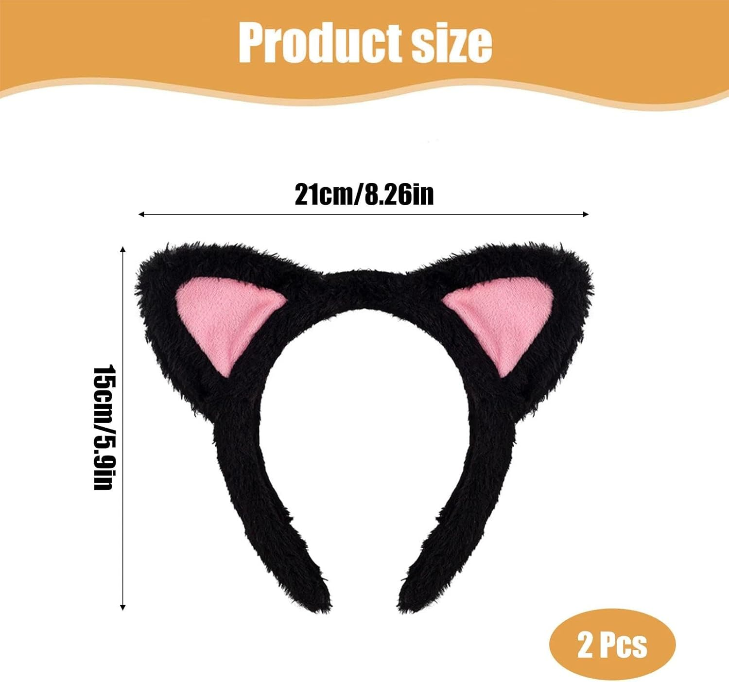 Dinghaole 2 Pcs Cat Ears Headbands, Cute Cat Ears Headband Animal Ears Hair Accessories, Ears Headbands with Pink Inner Ear Cute Hair Accessories for Halloween Cosplay Makeup Spa Yoga Photo Props