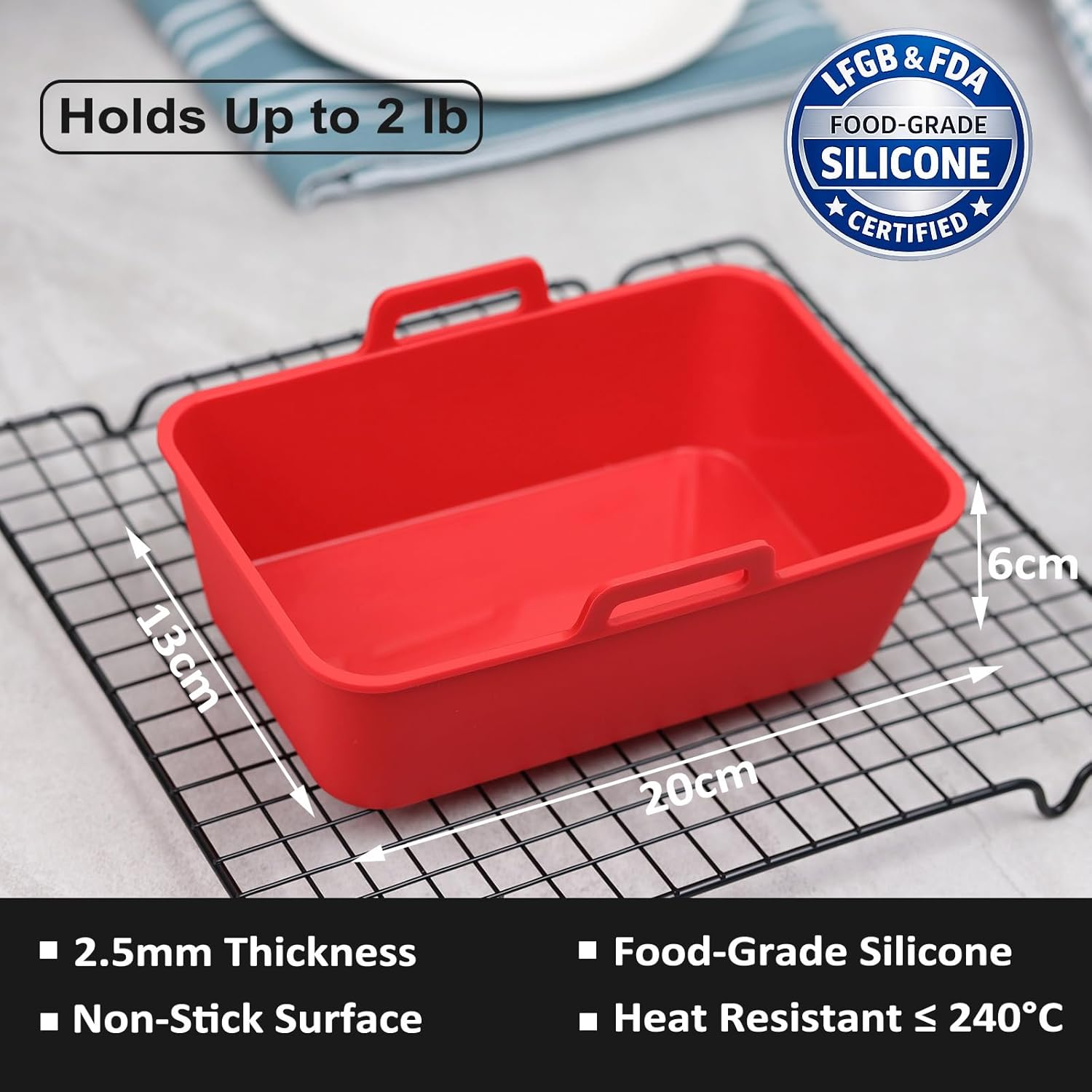 Air Fryer Loaf Tins, Silicone Baking Moulds for Ninja Dual Air Fryer, Pack of 2 Air Fryer Accessories, Black - Red image number 6