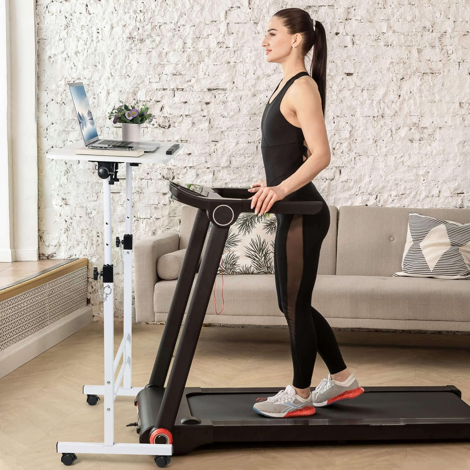 Small Standing Desk Adjustable Height, Yueme Mobile Stand up Desk with Wheels, 32 Inch Portable Rolling Desk Small Computer Desk, Portable Overbed Bedside Table End Table for Home Laptop Bed Sofa