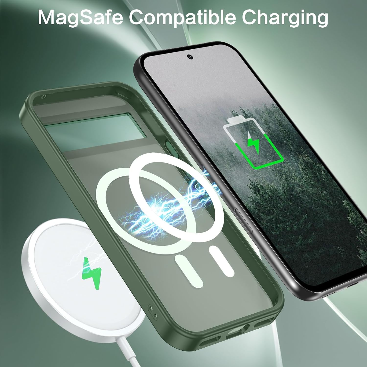 BENTOBEN for Google Pixel 8A Case, Google 8A Magnetic Case [Compatible with Magsafe] Translucent Matte Slim Shockproof Anti-Fingerprint Anti-Scratch Protective Cover for Google 8A 6.1&rsquo;&rsquo;Green image number 6