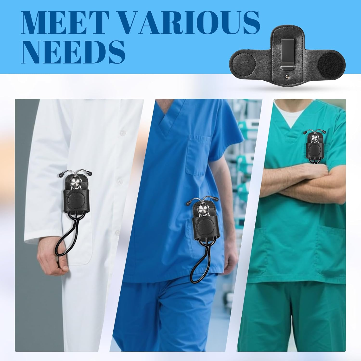 Leather Stethoscope Holder Hip Clip 2025 Black PU Leather Lightweight Universal Clip-On Stethoscope Hip Holder for Physicians Nurses Portable Medical Equipment Holder for Physicians Doctor Nurses