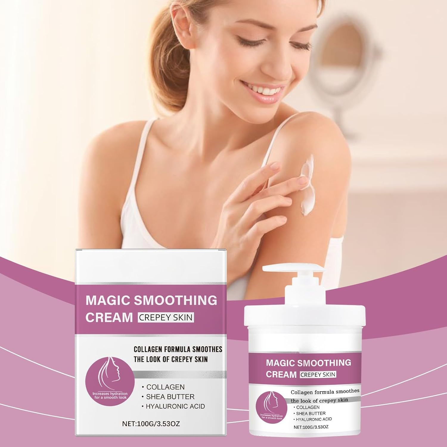 Crepey Skin Wrinkle Smoothing Cream &ndash; Firming Body Lotion with Collagen, Hyaluronic Acid & Peptides, Ultra-Hydrating Treatment for Neck, Arms, Legs & D&eacute;collet&eacute; (2Pcs) image number 6