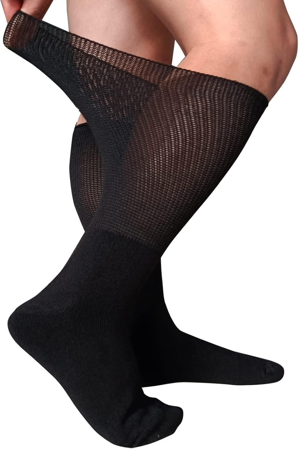 Extra Wide Socks for Diabetic Swollen Feet, Super Wide Bariatric, Walking Boot Cast, Non Binding Hospital, Diabetic for Women Men, Swollen Loose Fit Lymphedema, Black/2Pairs, One Size