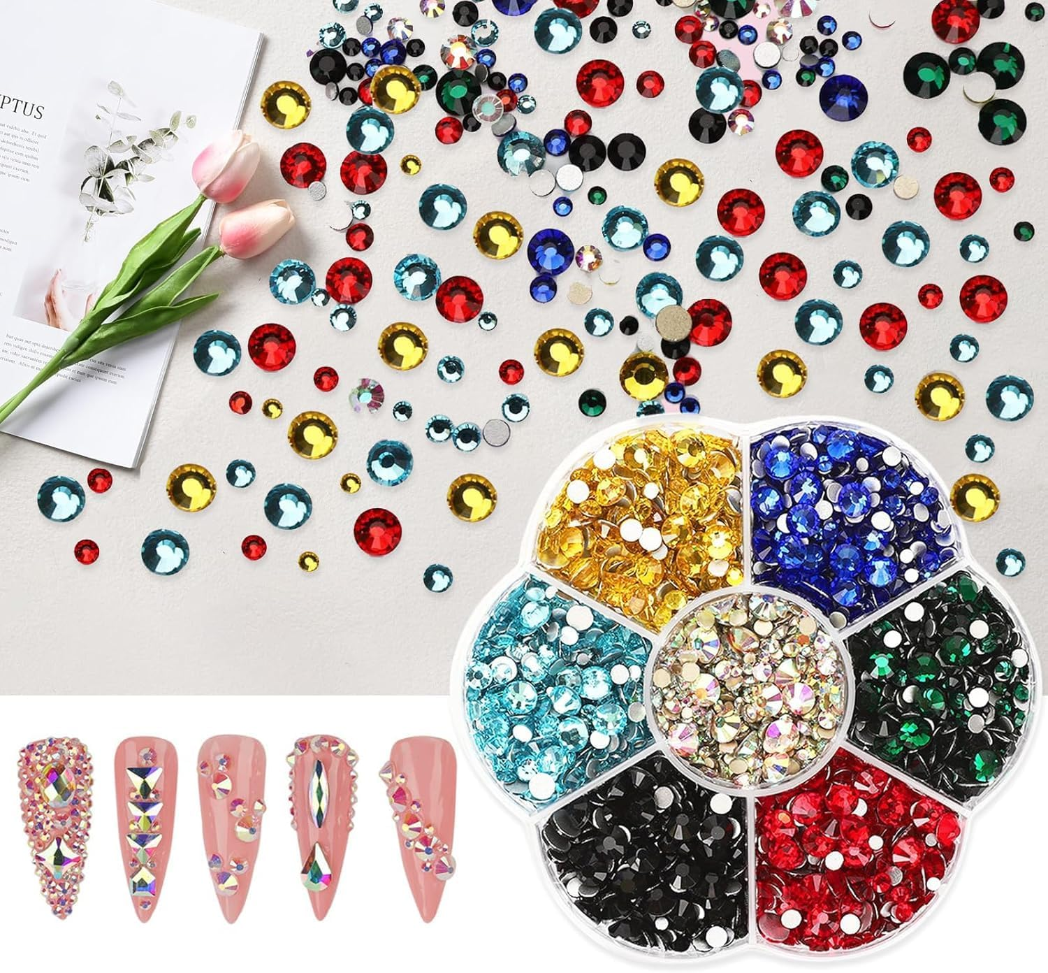 JAONLD Hotfix Rhinestone Flatback 7 Sizes round Glass Facial Gems 1.5Mm-4.8Mm Nail Crystal Rhinestone Bedazzling Tool for Clothes DIY Decoration Manicure Art Crafts (Mixed) image number 2