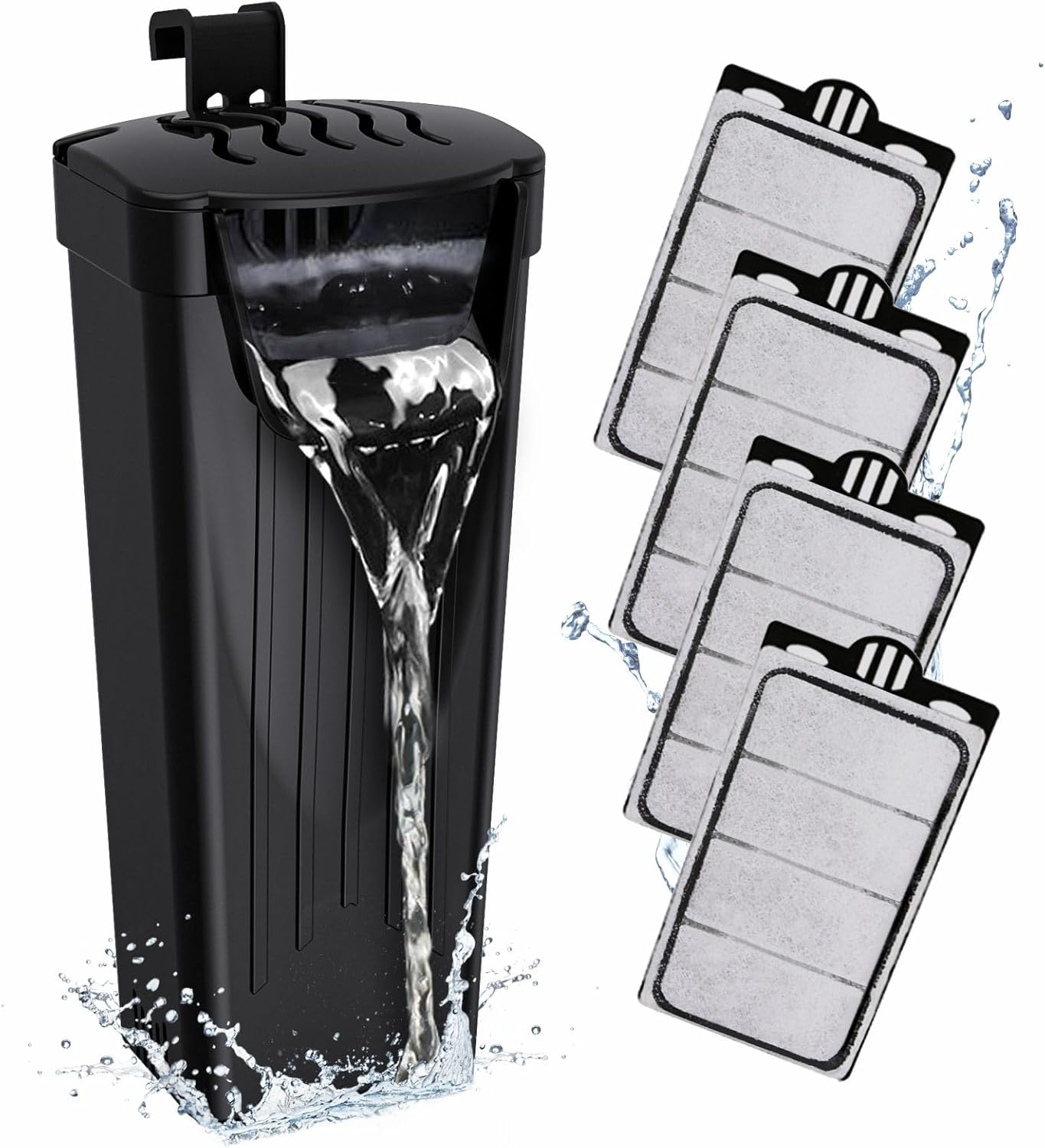 GOZILLA Turtle Tank Filter 74GPH, Low Water Level Turtle Tank 3.5W Fish Tank Aquarium Filters for Small Tanks up to 15 Gallons Include 4 Replacement Cartridges.(Black)