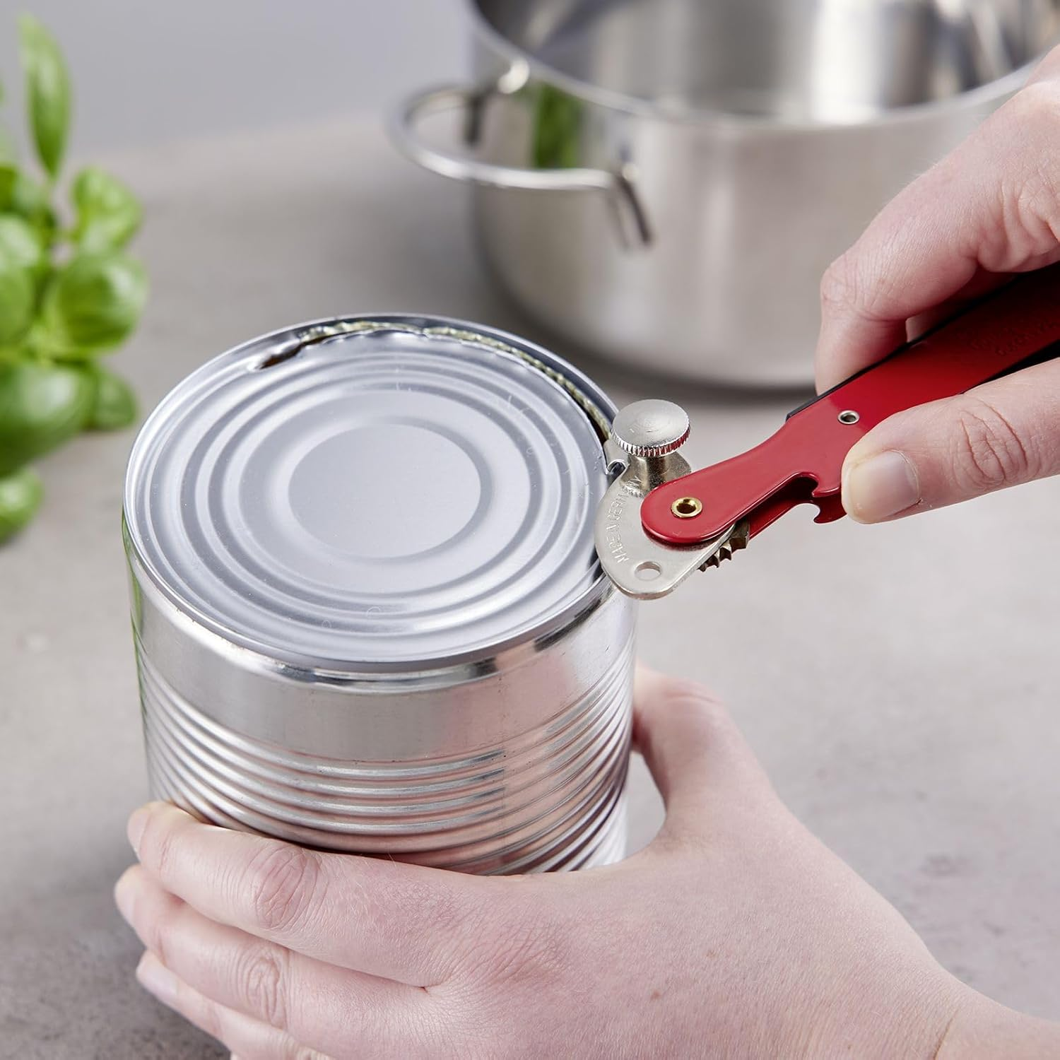 Westmark Columbus Lever Can Opener - Slim Can Opener with Bottle Opener Ideal for Opening Cans and Bottles - Red, 1025227R image number 2