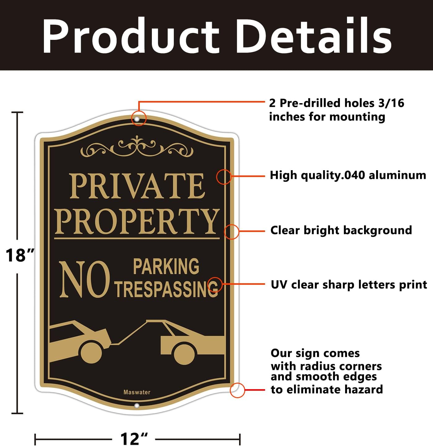 (2 Pack) Large No Parking Signs Private Property, 12" X 18" Violators Will Be Penalized Signs for Warning,Reflective Rust Free Aluminum,Fade Resistant,Uv Protectde & Waterproof image number 4