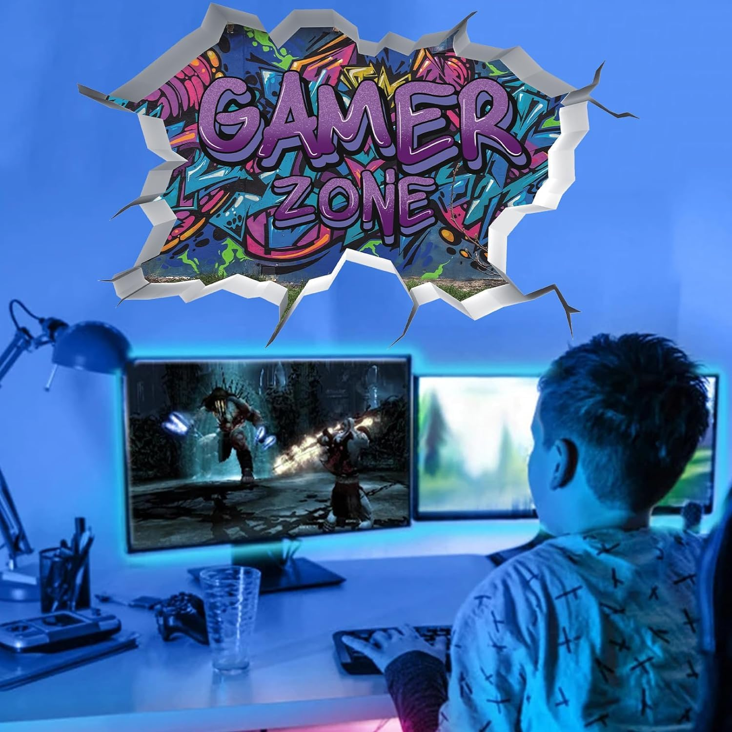 Toarti Gamer Zone 3D Wall Stickers for Gamer Bedroom Accessories,Gaming Vinyl Wall Decal,Video Game Removable Wall Art Playroom Decor for Teens (Violet) image number 5