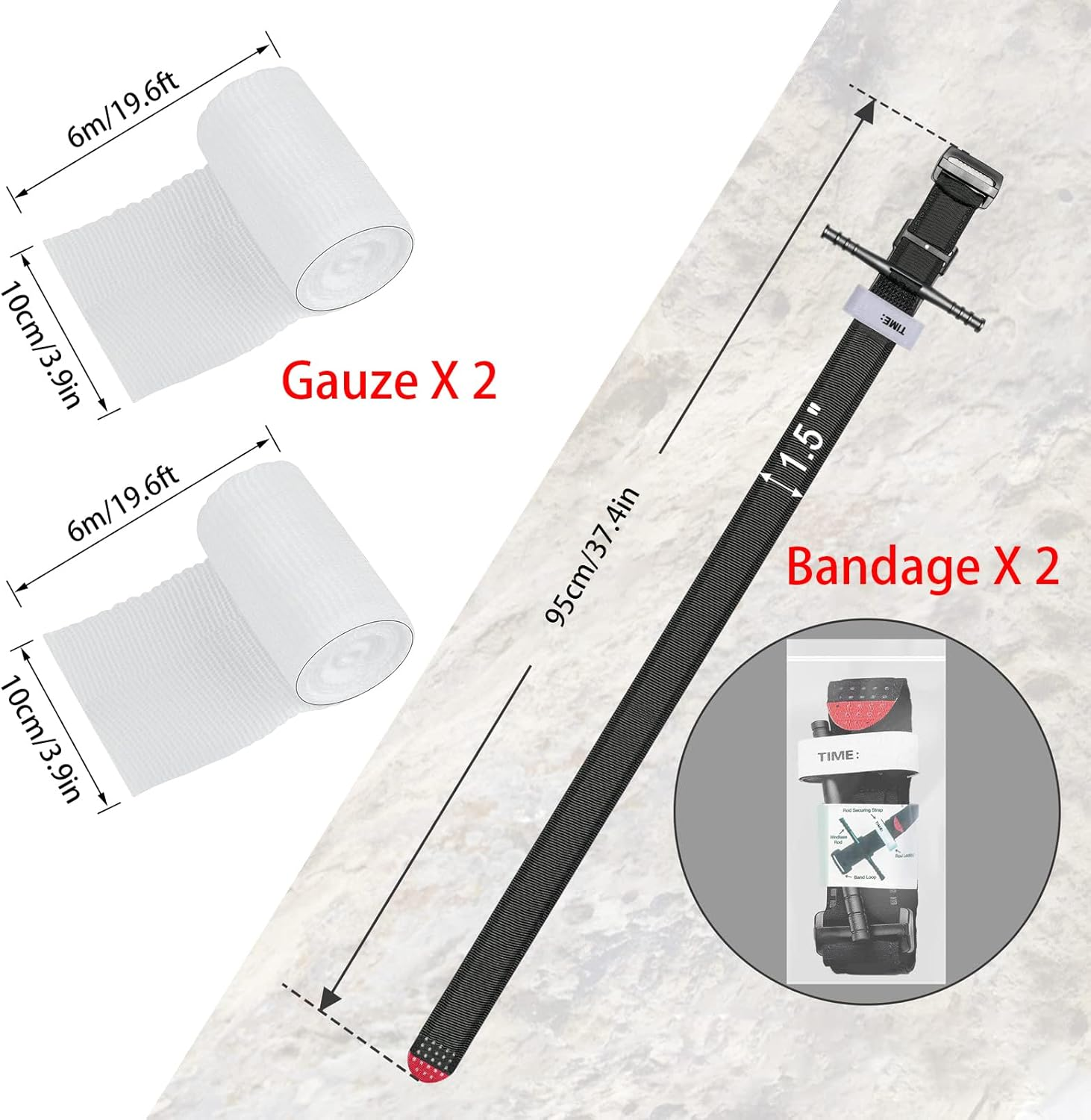 Tourniquets Tactical Tourniquet 12M Skimmed Gauze, First Aid Procedure to Control Blood Loss, Single-Handed Application for Outdoor Emergency Bandage Tourniquet(2-Pack) image number 4