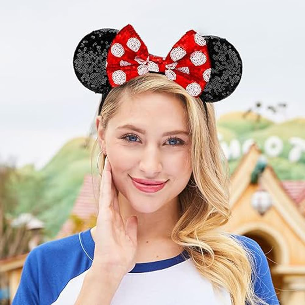 2 PCS Mouse Costume Ears with Red and Dot Bow Headbands for Girls and Women&rsquo;S Party image number 3