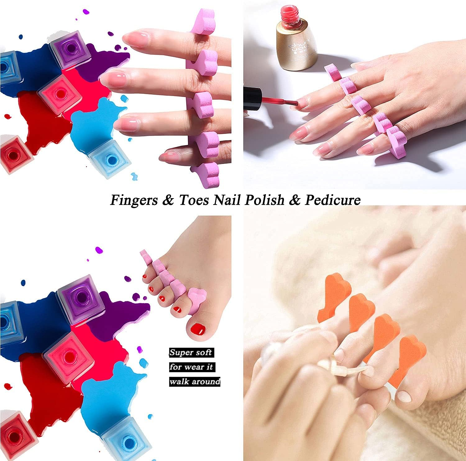 48Pcs Sponge Toe Separators Pedicure Set for Nail Polish- Premium Nail Art Painting and Polishing Tool Kit, 4 Funy Color image number 3