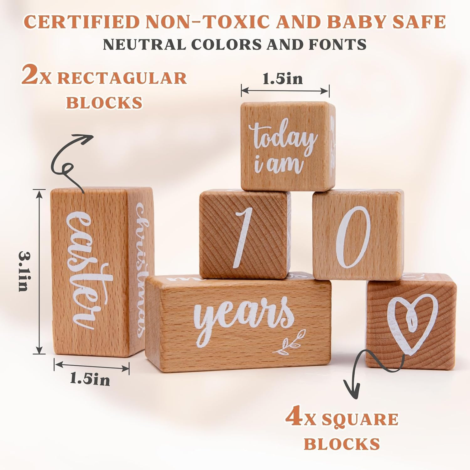EERKEOD 6 PCS Baby Milestone Blocks Month Blocks Baby Age Blocks for Monthly Milestone Wooden Baby Photo Props Set Perfect for Baby Shower and Keepsake