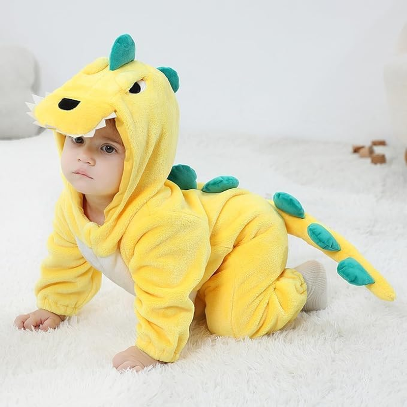 LOLANTA Unisex Baby Dinosaur Costume, Toddler Hooded Animal Costume, Flannel Union Suit image number 4