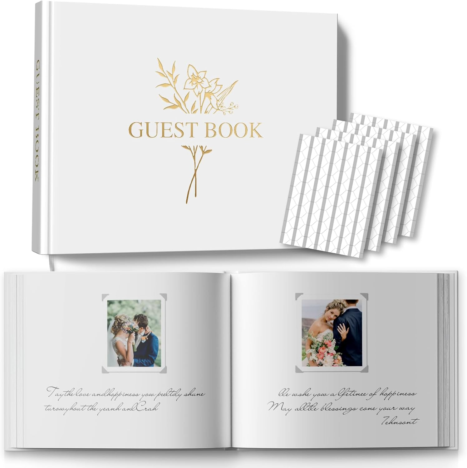Wedding Guest Book for Memorial Service with 216 Photo Corners Stickers, Linen Guestbook to Sign at Bridal Shower or Wedding Reception Party,100 Pages, Blank Thick Paper Books for Baby Shower- Sage