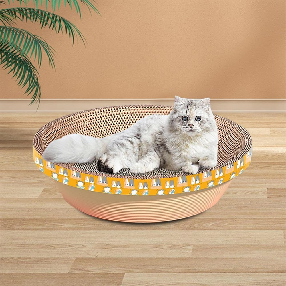 TOMVAES Cat Scratcher Bowl-Shaped Plate Thicken Corrugated Paper Cardboard Nest, Pets Supplier Reversible Kitty Scratching Pad Lounge Bed Interactive Toy,Furniture Protection Training Toy(50Cm) image number 6