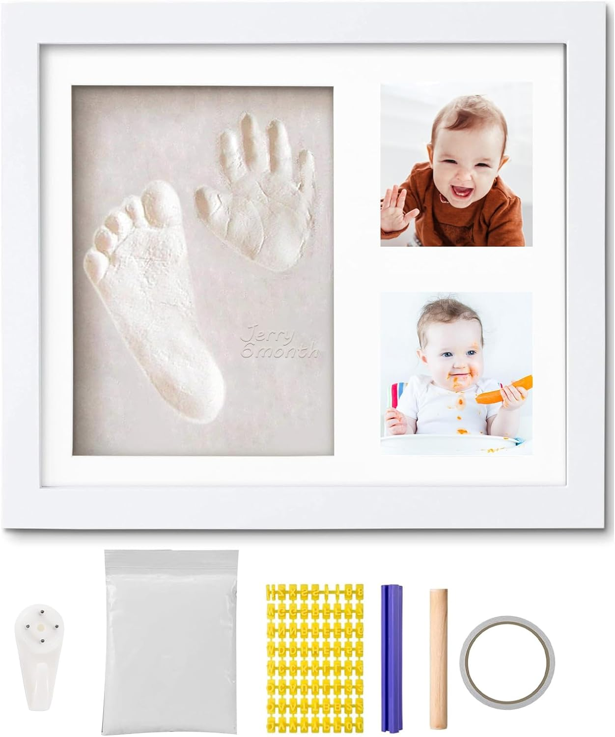 Baby Hand and Footprint Kit, Keepsake Frame for Newborn Boys & Girls Baby Shower Gifts for Mom with Clay Pin Tape Hook Frame image number 3