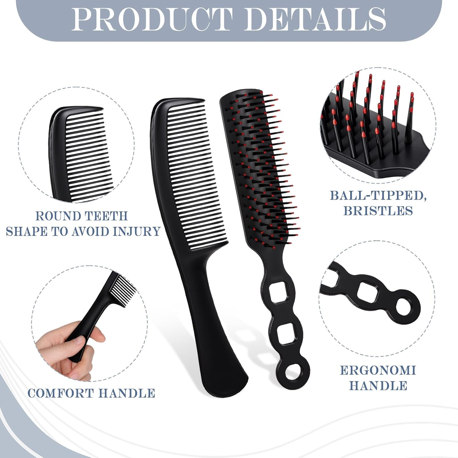 100 Pcs Hair Brushes and Combs Set for Homeless Individually Wrapped Bulk Hair Brush and Comb Set for Women Travel Hotel Homeless Charity image number 1