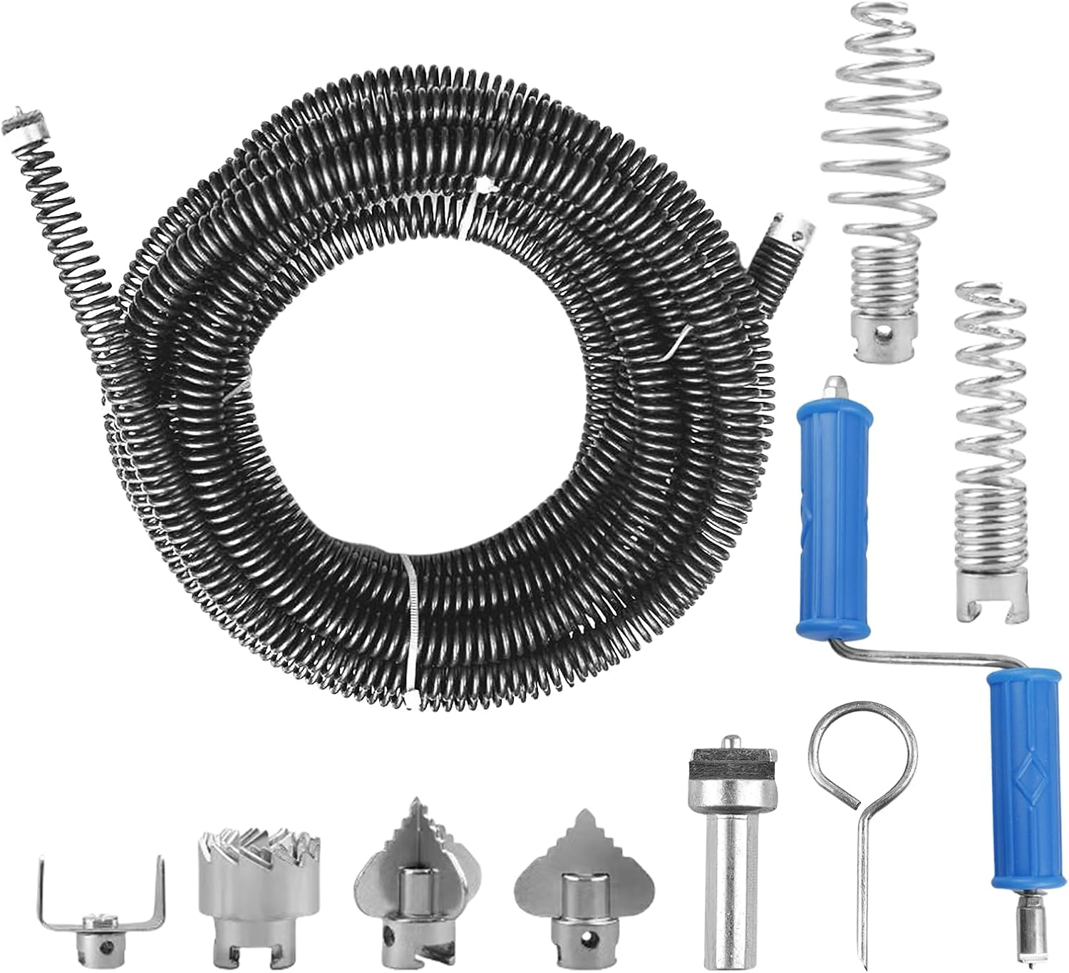 Pipe Cleaning Spiral 5 M Diameter 12 Mm, Drain Cleaner Spiral, Spiral Drain Pipe Cleaning with Electric and Manual Adapters, Drain Spiral Pipe Cleaning Shaft, Pipe Cleaner Pipe Cleaning Device