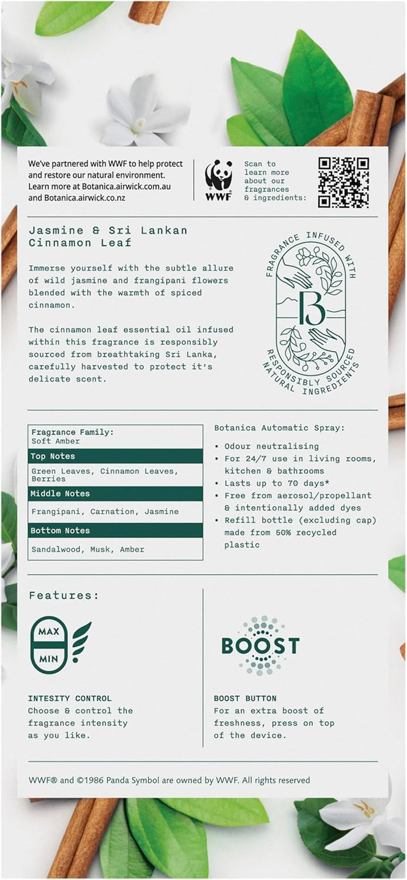 Botanica Automatic Spray Jasmine & Sri Lankan Cinnamon Leaf Starter Kit 228Ml image number 6