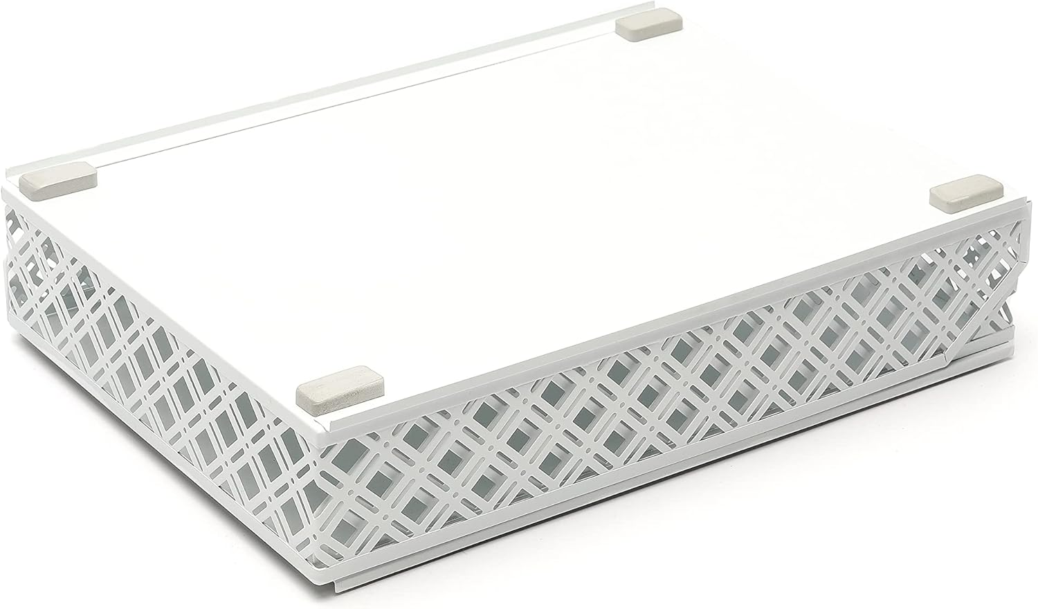 Exerz Letter Trays 2Pcs Stackable Paper Sorter/Desk Organiser/File Tray for Desk - Wire Mesh Metal File Rack - Office, School, Home Study (White) - Light Pink image number 7