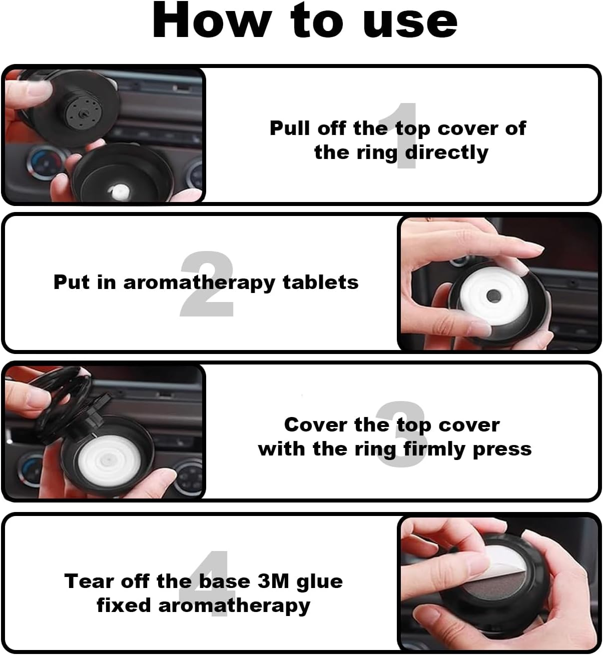 Solar Powered Car Air Freshener, Double Ring Rotating Diffuser, 360-Degree Aromatherapy, Car Interior Accessory (Black) image number 3