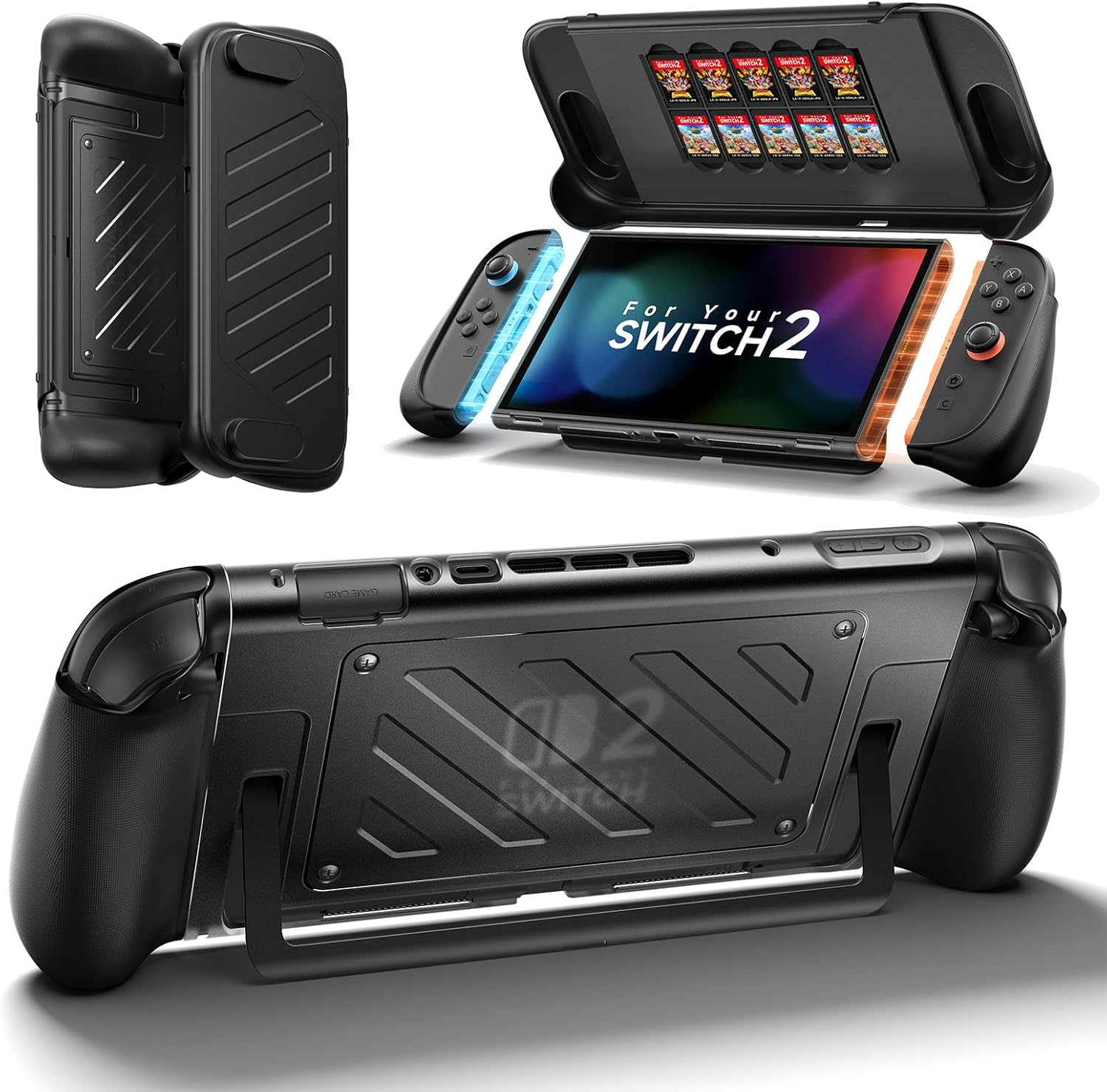 JSAUX Separate Protective Case for Switch 2 | TPU Middle Frame & PC Face Cover | Non-Slip Ergonomic Grip | Holds 10 Game Cards | Stand Compatible | Shock Absorption & Scratch Prevention, Black PC0114 image number 1