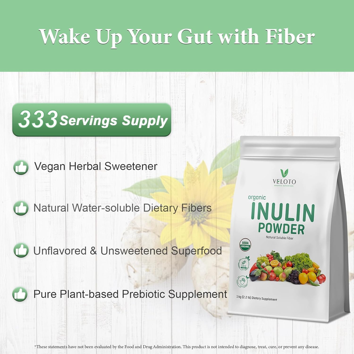 Inulin Powder Organic Artichoke, Pure Inulin Fibers Prebiotic Supplement for Gut Health & Digestive Function, Natural Sweetener for Smoothie & Coffee, Gluten Free, Vegan, 2.2 Lb (35 Oz) image number 6