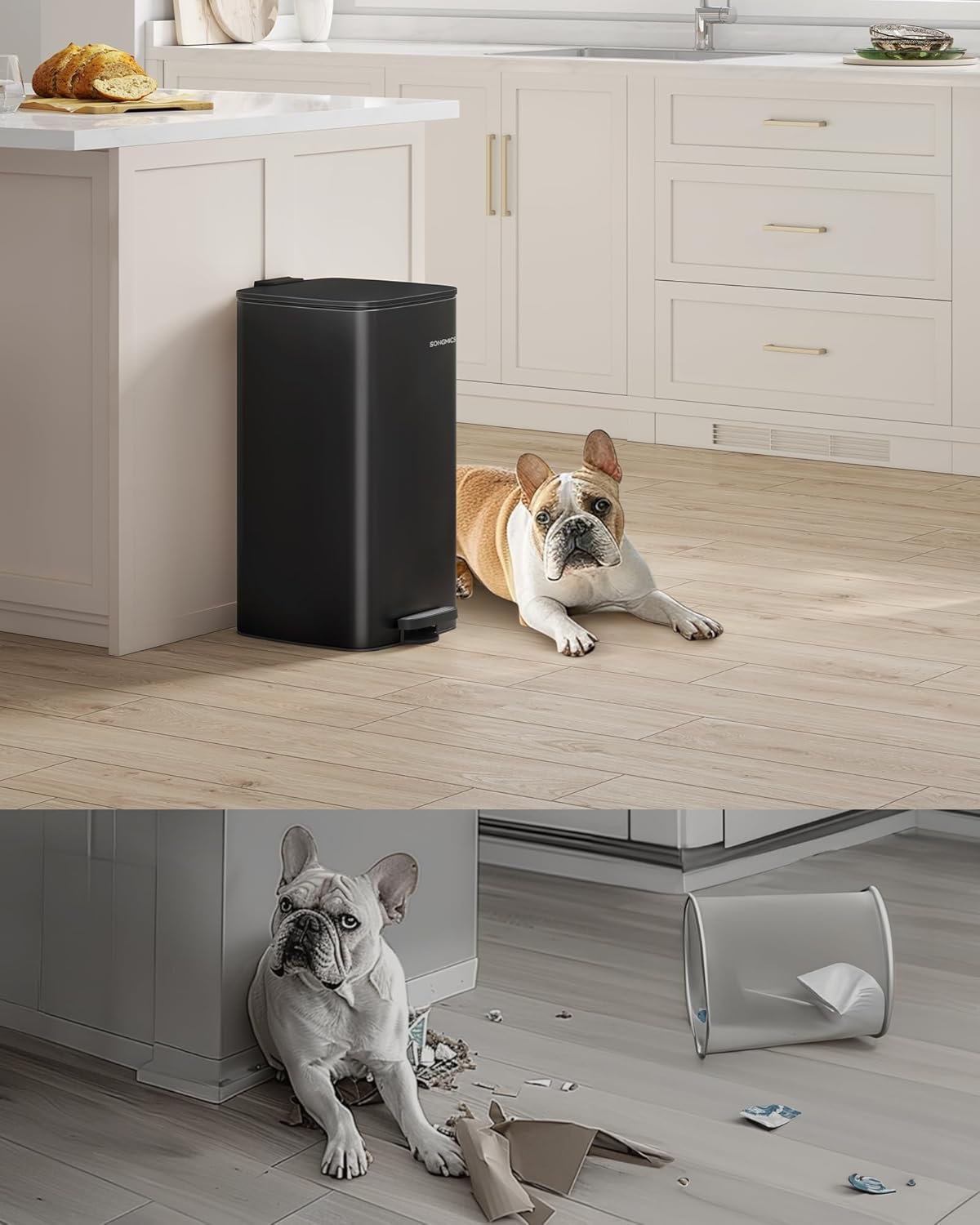 SONGMICS Kitchen Trash Can 30 Litre Trash Bin Pedal Bin Steel with Inner Bucket Soft Close Hold Function Ink Black LTB593B02 image number 2