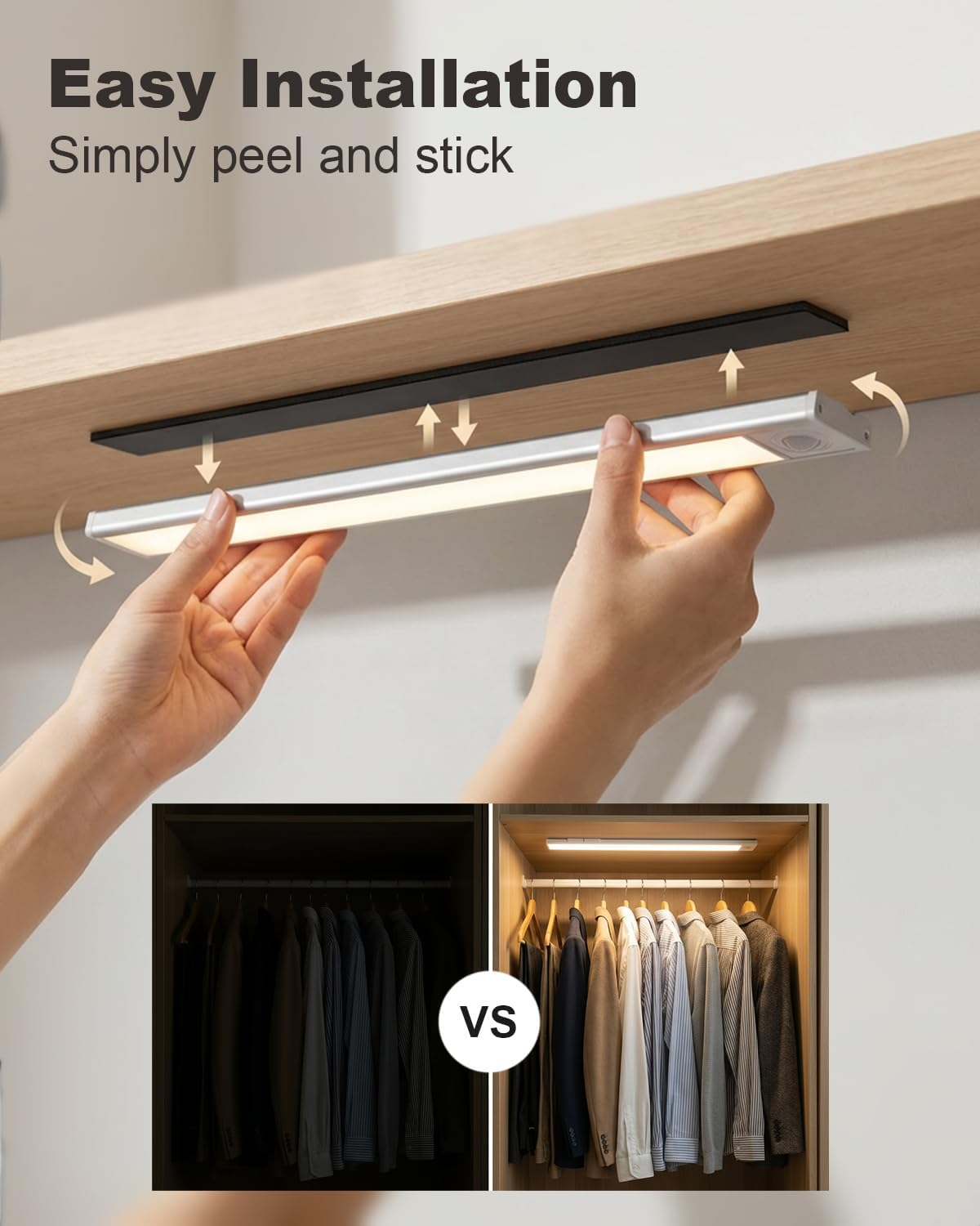 INDCAN IMPORT Motion Sensor Light Rechargeable, Cordless LED Cabinet Light for Kitchen, Closet & Hallway, Stick-On Night Light, under Cabinet Lighting, Motion Activated Indoor Lamp