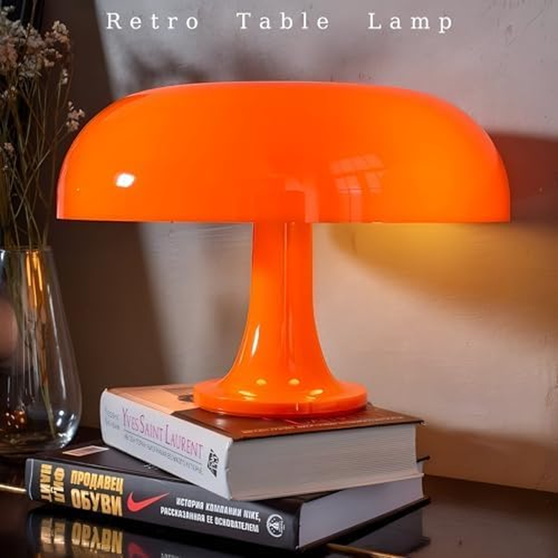 Orange Mushroom Lamp, Vintage Table Lamps, Mid Century Modern Retro Mushroom Table Lamps, Touch Lamps Bedside Charging Model，Dimmable Retro Lamps for Living Room Home Decor image number 3
