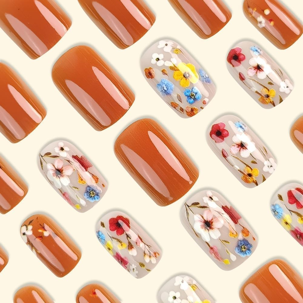 ＴＩＺＹＦＦ Press on Nails, Sweet and Cool Floral Fake Nails, Artificial Nails for Women and Girls -24 Pc image number 4