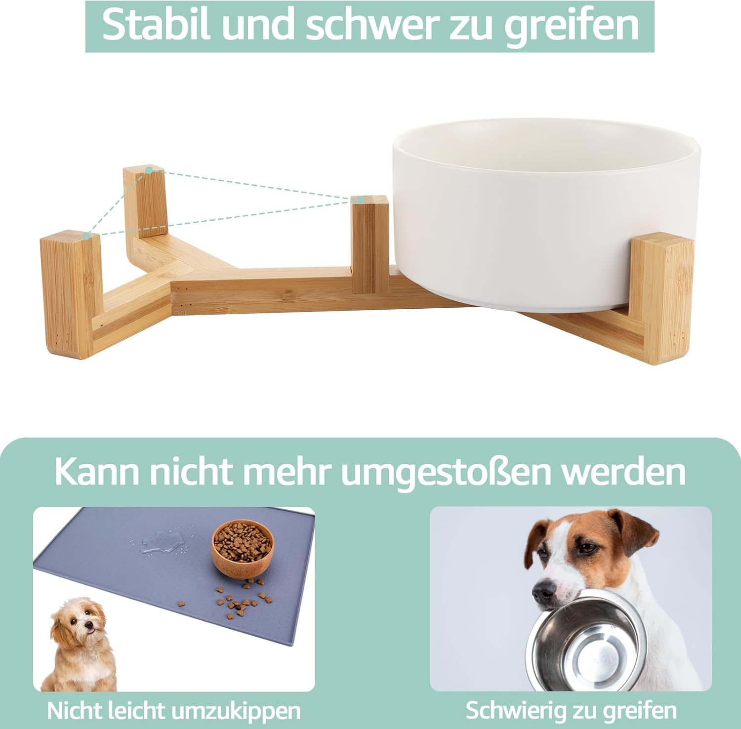 Pack of 2 Dog Bowls 850 Ml Cat Bowl with Bamboo Base Feeding Bowl for Dogs and Cats Dog Bowl Small Dogs White Dog Bowl Ceramic image number 2