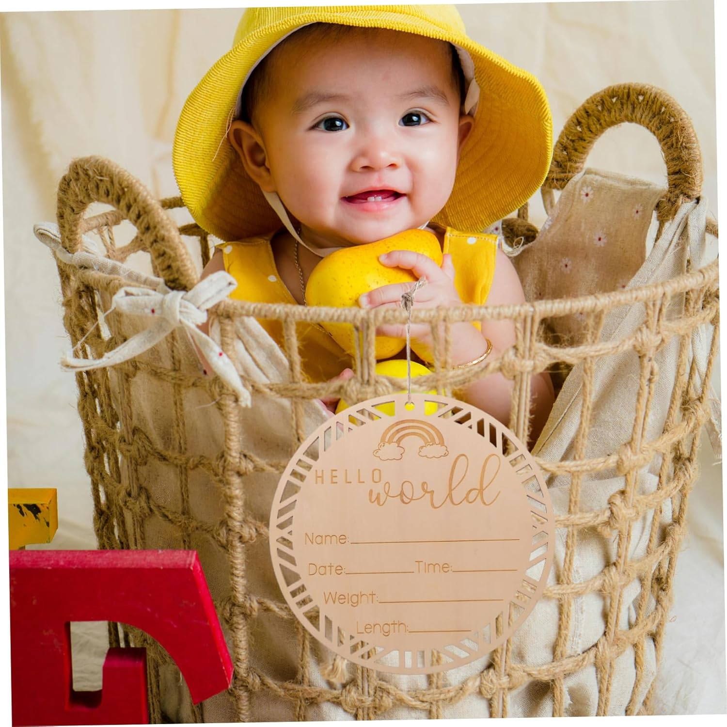 GALPADA Wooden round Birth Announcement Sign Natural Newborn Name Plaque Photo Decorative Milestone Board for Nursery and Party Use image number 4