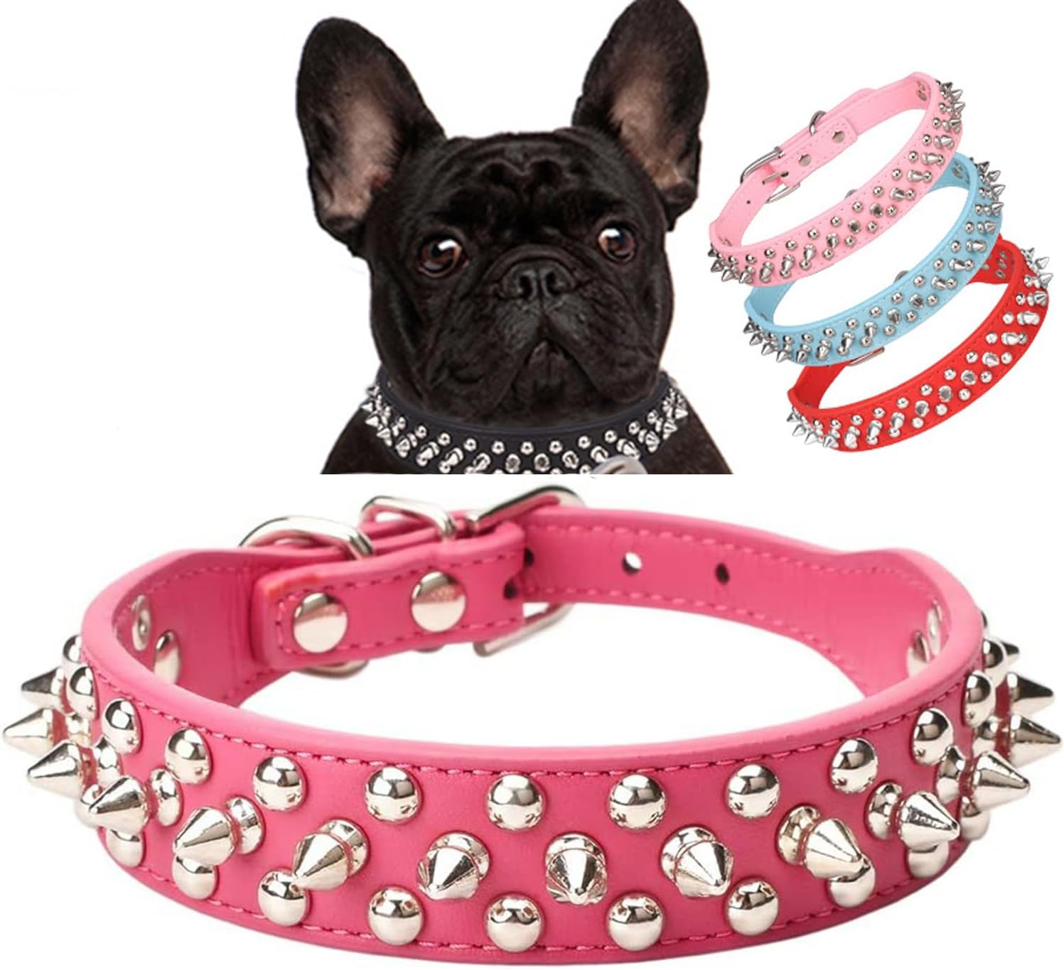 Serijoars Spiked Dog Collar Soft Pu Leather Mushrooms Rivet Spike Studded Dog Collar Adjustable Puppy Collars (M, Hot Pink) image number 3