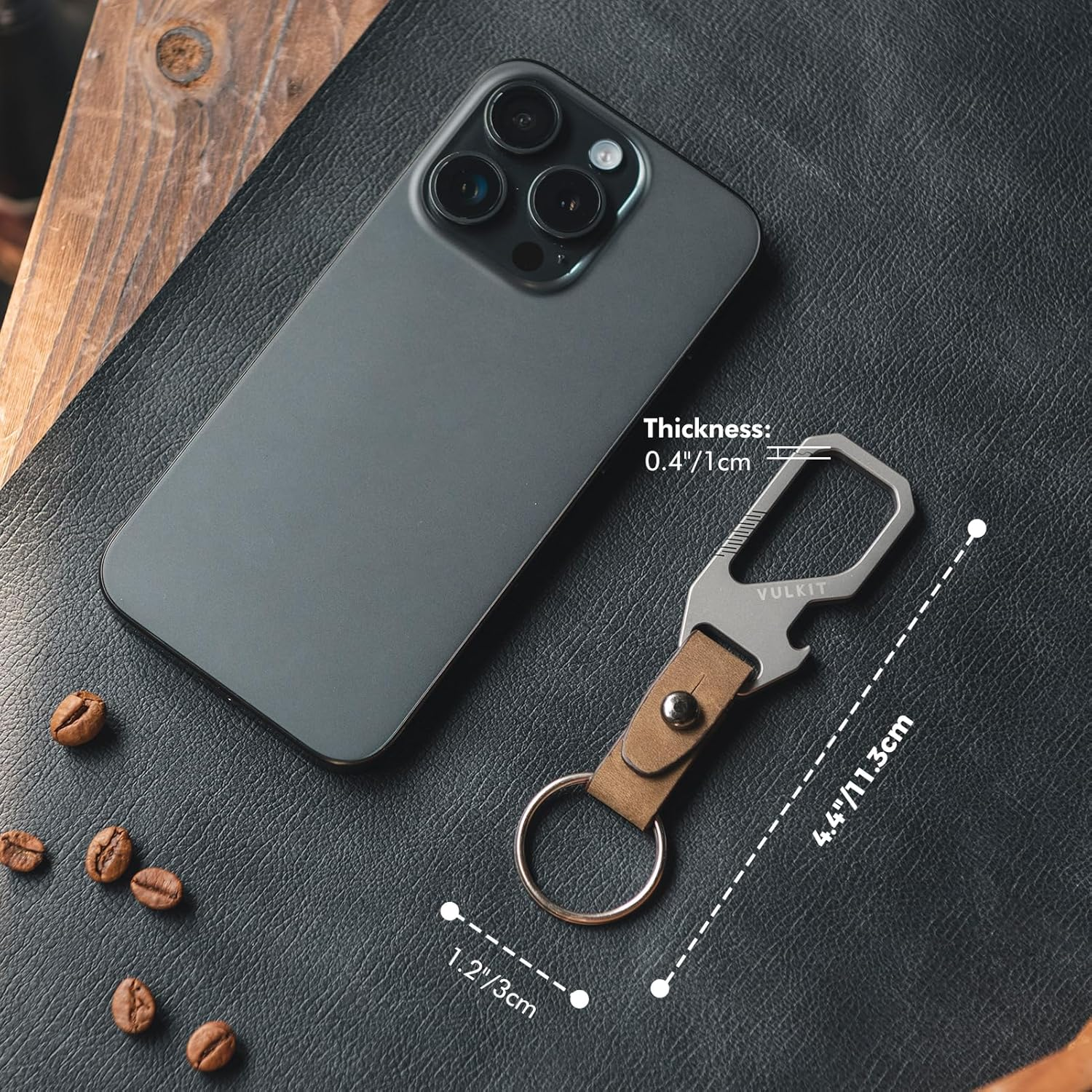 VULKIT Titanium Key Keeper Genuine Leather Belt Loop Keychain, Bottle Opener Key Chain, Key Clip for Belt, EDC Carabiner Key Ring image number 4