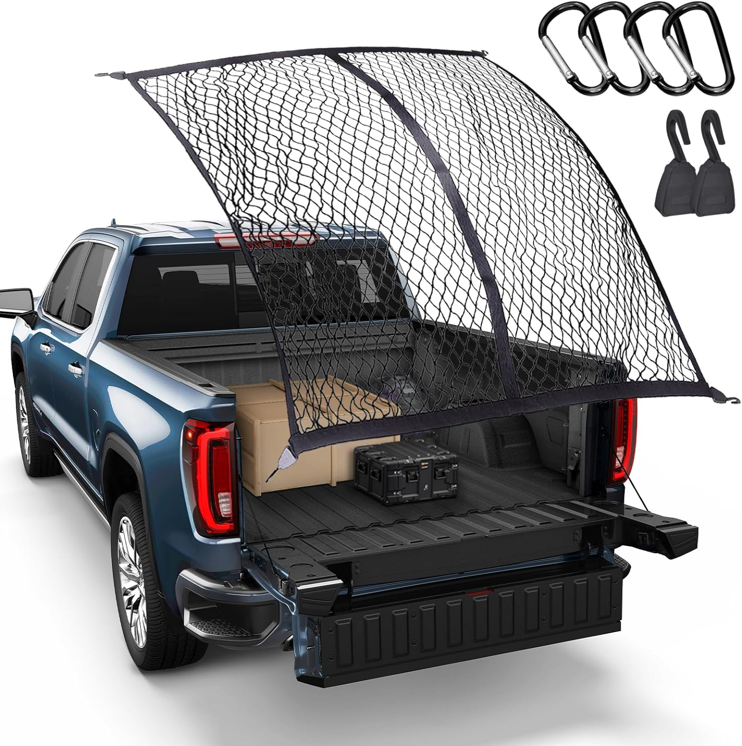 Ziyue Cargo Net for Pickup Truck Bed Highly Elastic Mesh Truck Bed Organizer for Daily Light Loads of Trucks SUV ATV Boat 4'X4' Stretches to 7'X7' image number 5