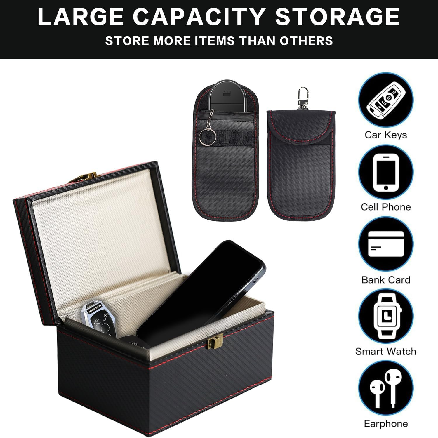 Kaoruo 2 Pack Faraday Bag & Large Faraday Box for Key Fob Protector,Keyless Entry RFID Blocking Set, Anti-Theft Signal Blocking Cages Protects Car Key with Industry Leading High Secuity Protection