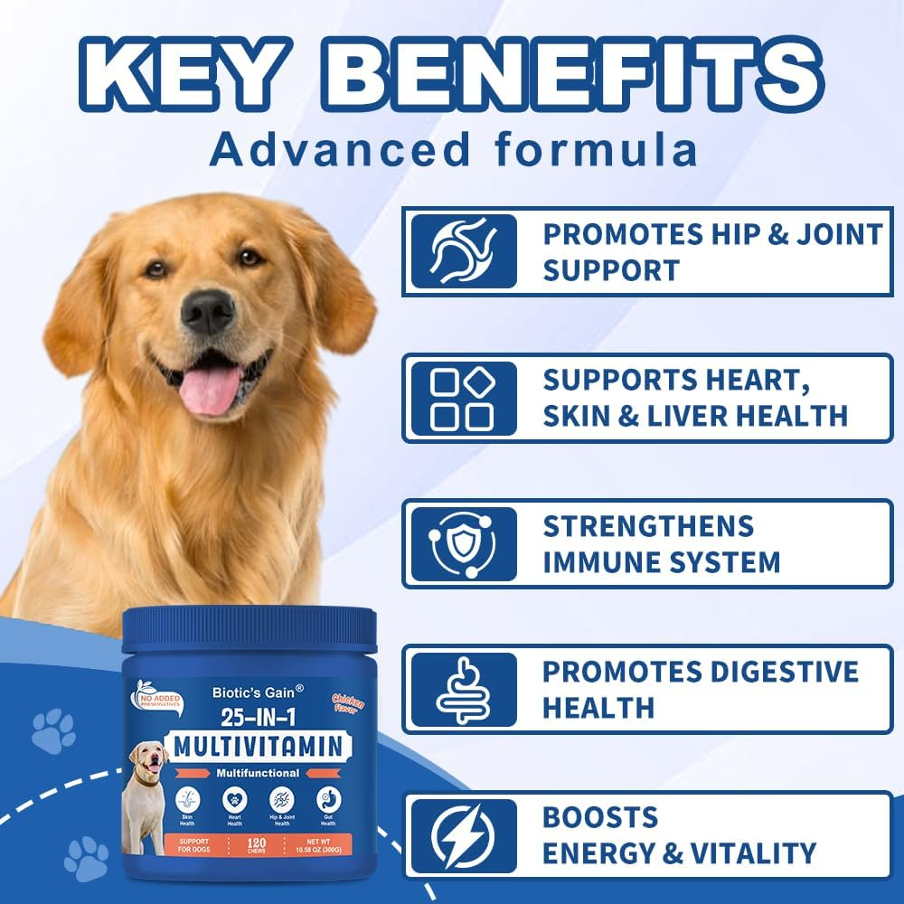 Biotic'S Gain Dog Multivitamins, 25 in 1 Complete Care, 120 Soft Chews, Chicken Flavour image number 5