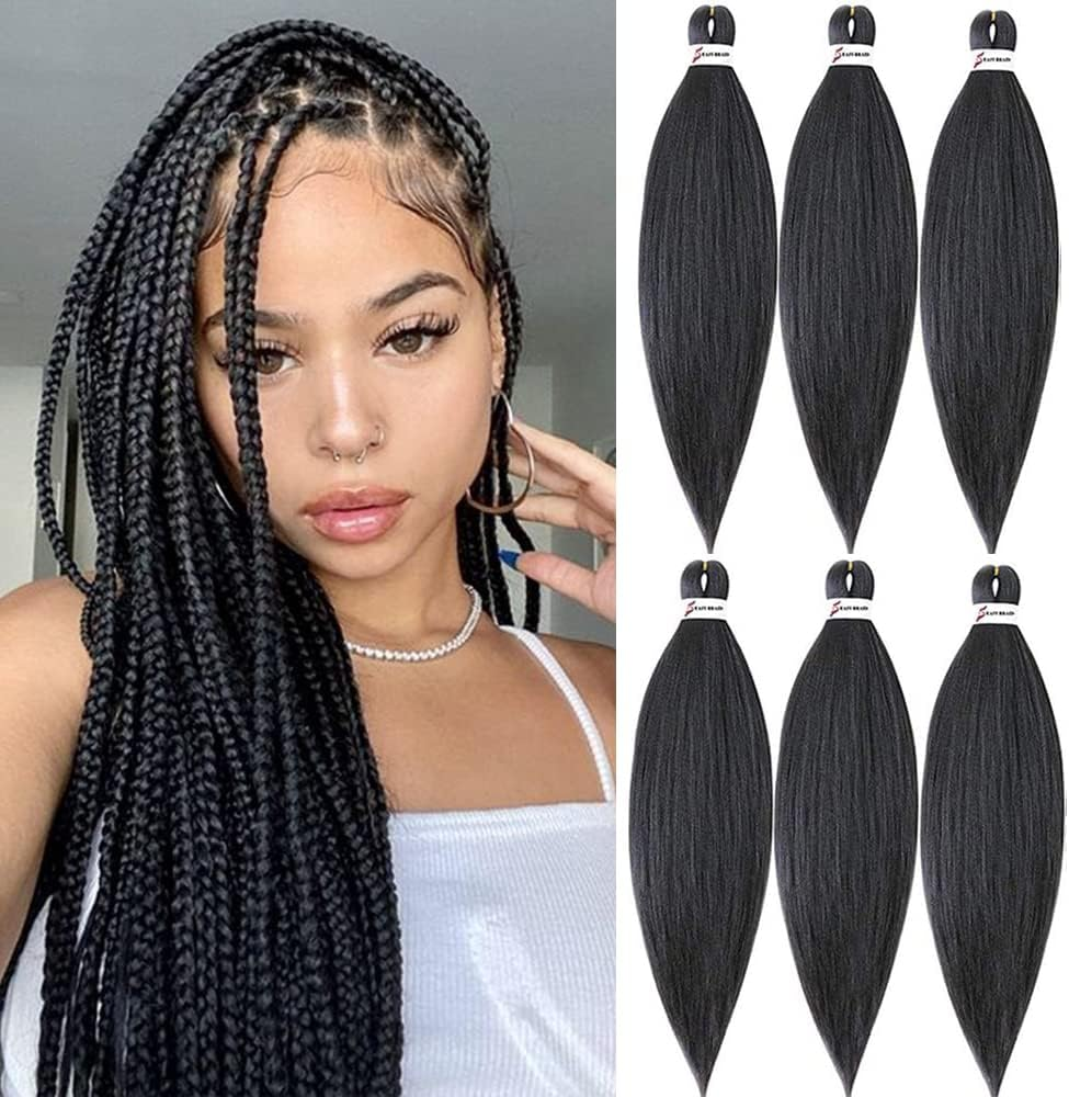 6 Packs/Lot Pre Stretched Braiding Hair 26 Inch Ombre Braiding Hair Extensions Hot Water Setting Crochet Synthetic Braids Hair Black(1#)
