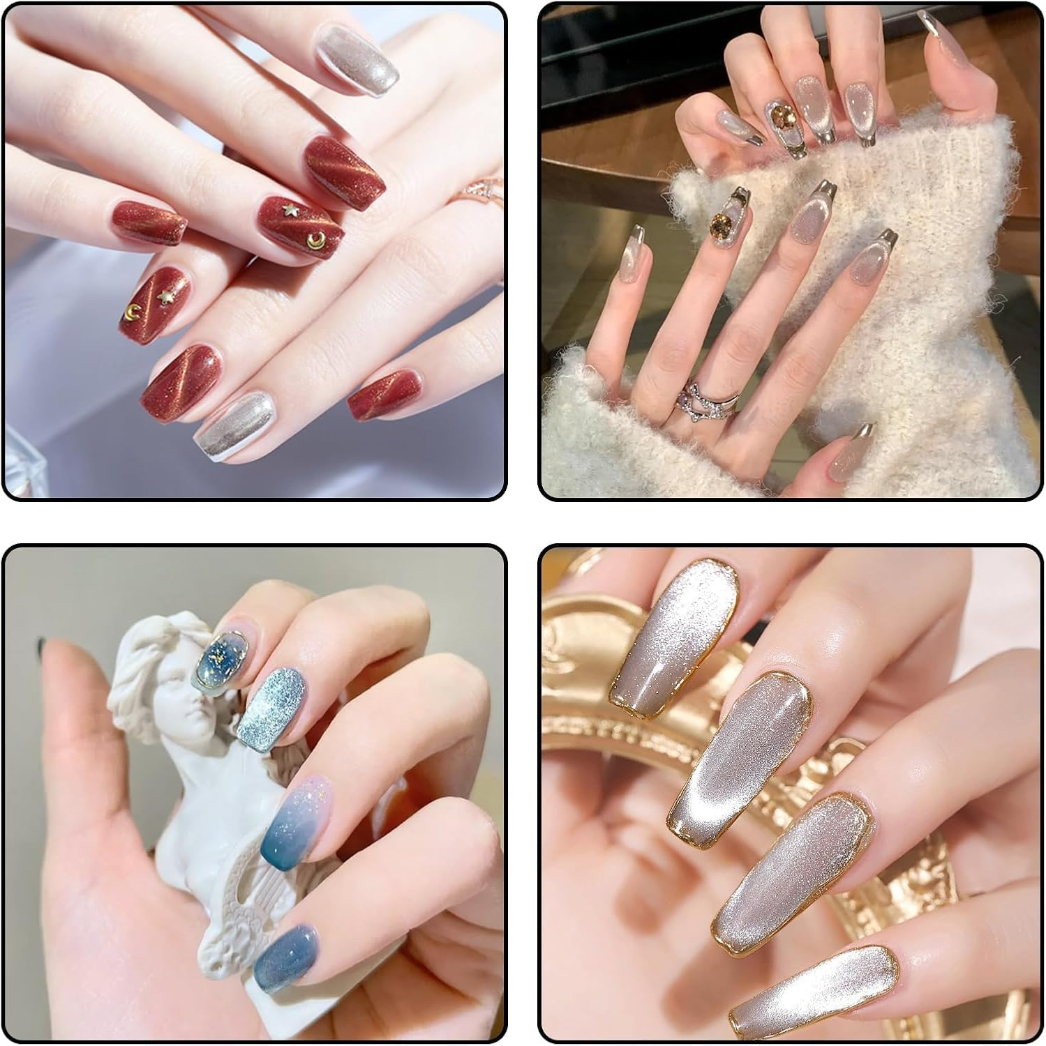 15Pcs Cat Eye Magnetic Nail Polish Kit,Nail Magnets Cateye for Nails Art, Double-Head Nail Magnetic Cat Eye Gel Nail Polish Magnet Wand Strong Suction Board Nail Manicure Tool Set for Nail DIY Salons. image number 3