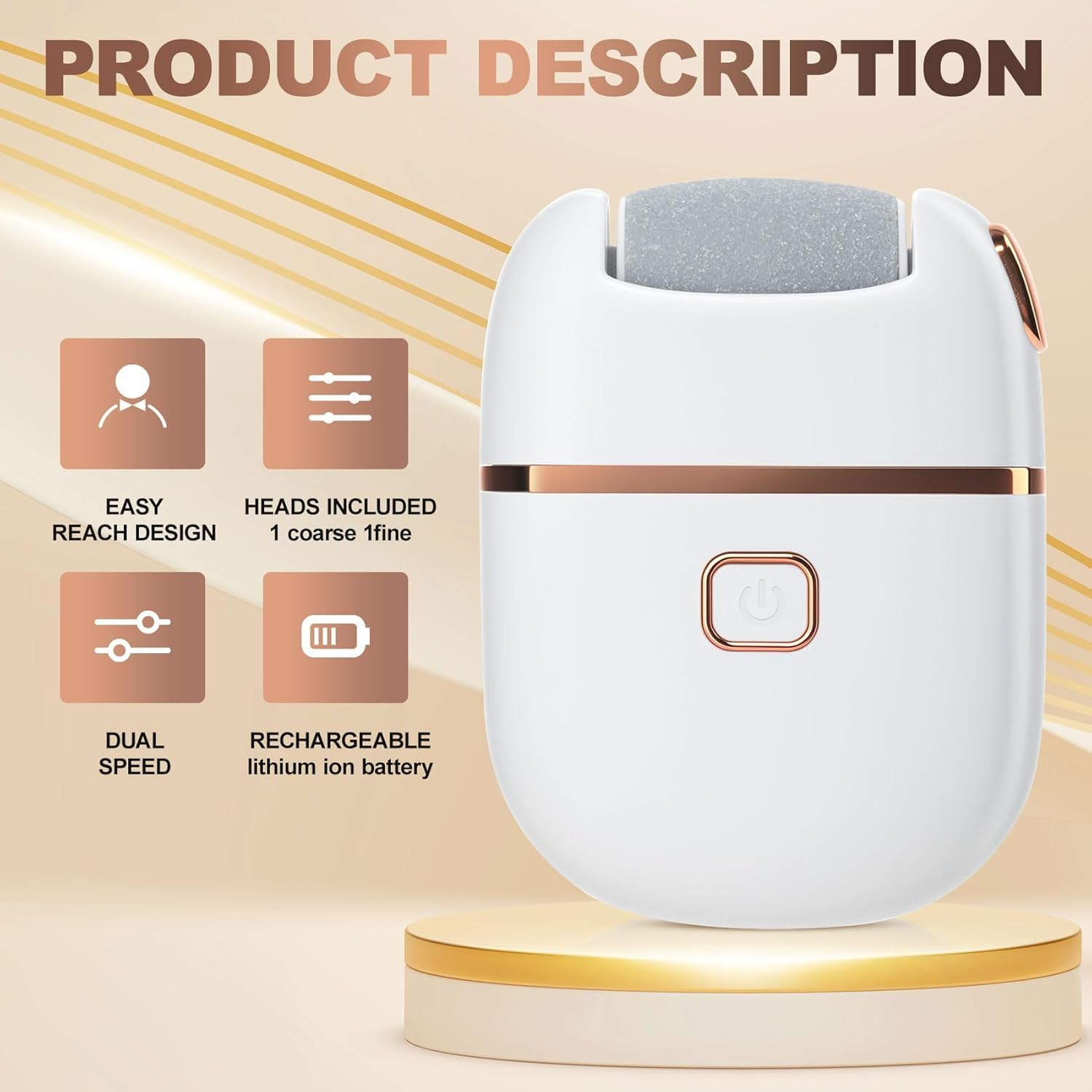 Aymxcls Electric Foot Callus Remover, Callus Remover for Feet, Rechargeable Pedicure Tools for Feet, USB Charging, 3 Grinding Head Replacement Set for Dead Hard Cracked Dry Skin - White