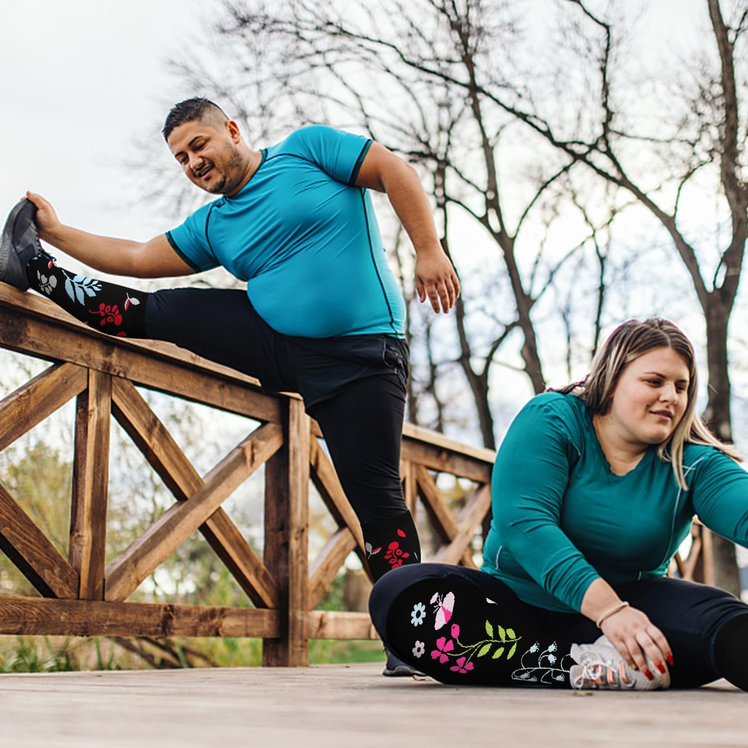 Diu Life plus Size Compression Socks for Women & Men 20-30 Mmhg Extra Wide Calf Knee High Support Socks for Circulation image number 4