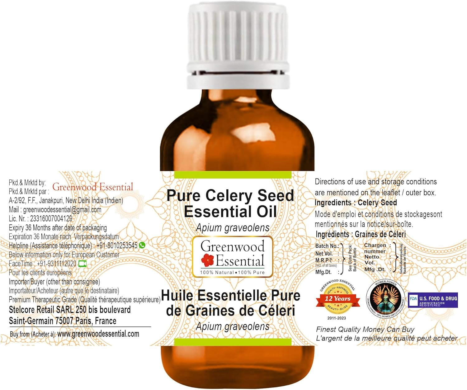 Greenwood Essential Pure Celery Seed Essential Oil (Apium Graveolens) Steam Distilled for Personal Care 15Ml (0.50Oz) image number 2
