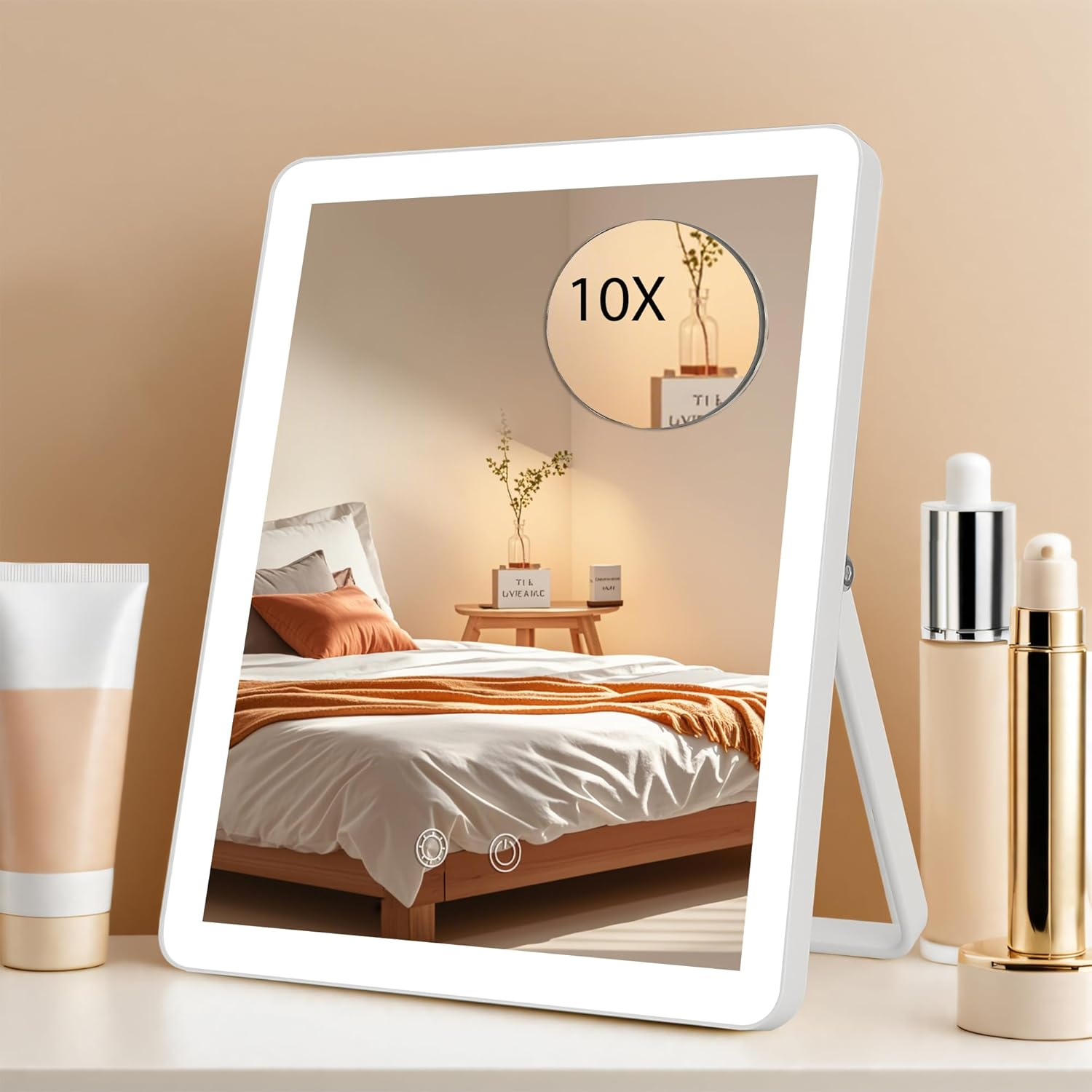 Vanity Mirror with Lights, 12" LED Makeup Mirror with Lights for Bedroom Tabletop Travel, Smart Touch Control 3 Colors Dimmable, 360&deg; Rotation