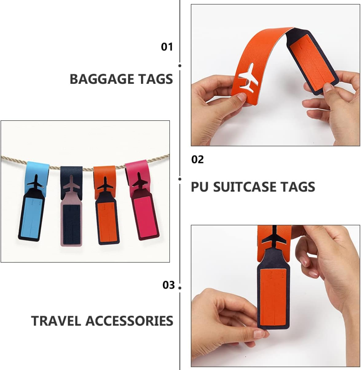 BUTIFULSIC 2Pcs Pu Material Luggage Tags for Travel Baggage Tags Labels for Airplane Random Color
