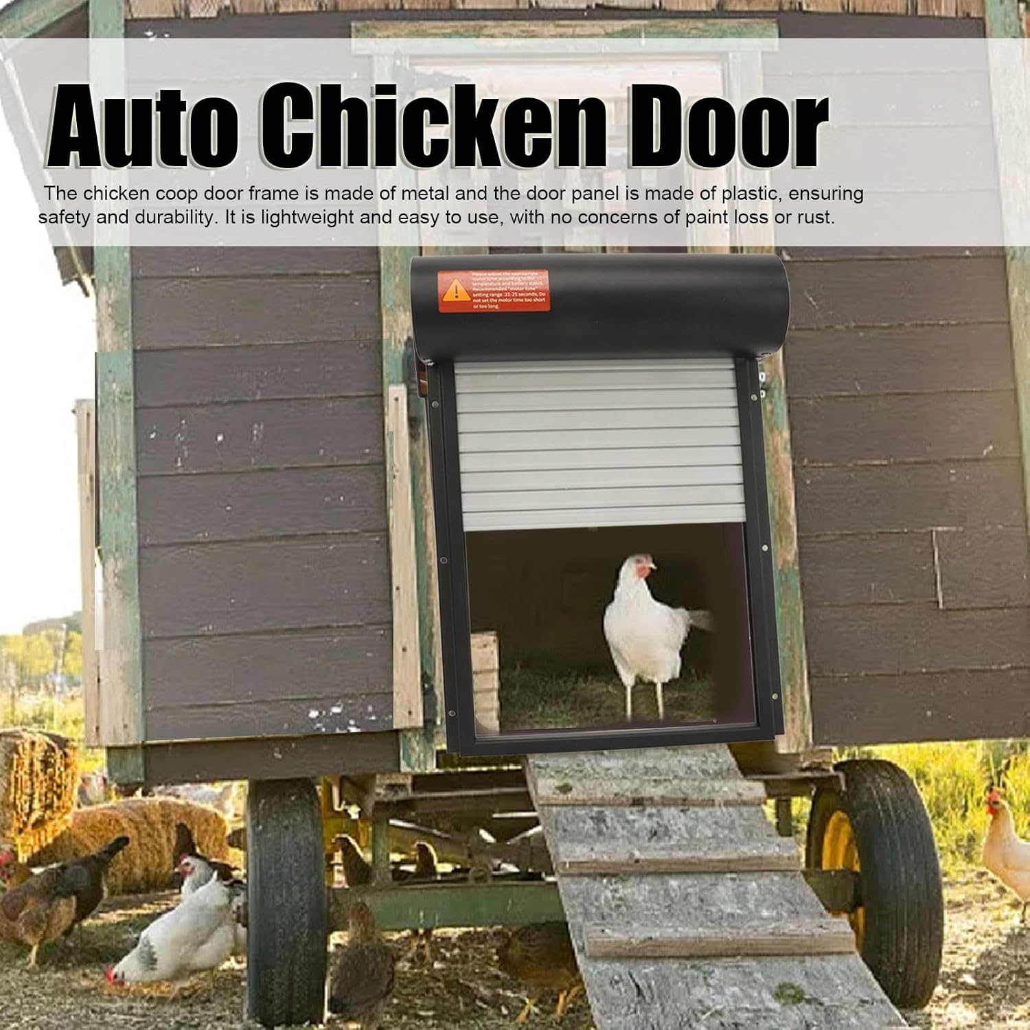 Solar Powered Chicken Coop Door, Automatic Chicken Coop Door Opener with Timer for Duck Goose Farm Safety Equipment (Black) - Black image number 5
